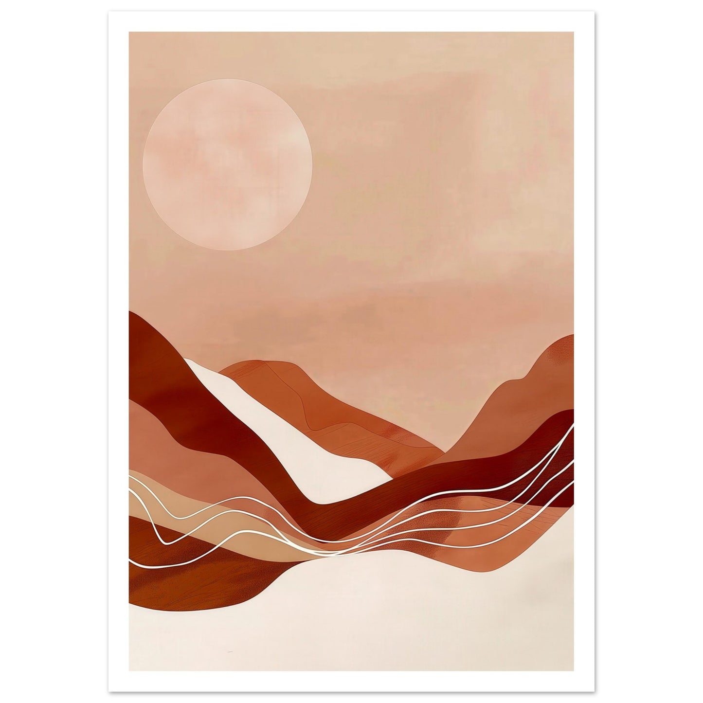 Abstrakt konst poster Amber Horizont 50x70 cm, skandinavisk design med vit ram | Arthena