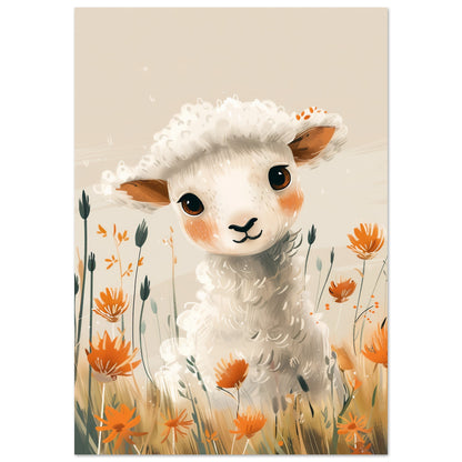 Stor Baby Lamb Poster - ängsblommor och lamm 70x100cm | Arthena