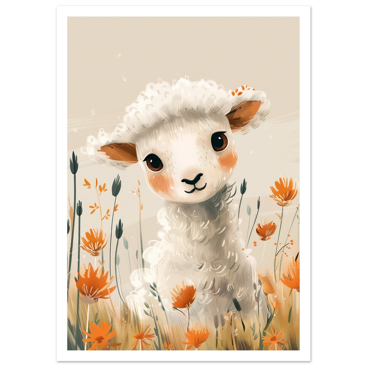 Baby Lamb Poster med marginal - barnrumsposter 50x70cm | Arthena