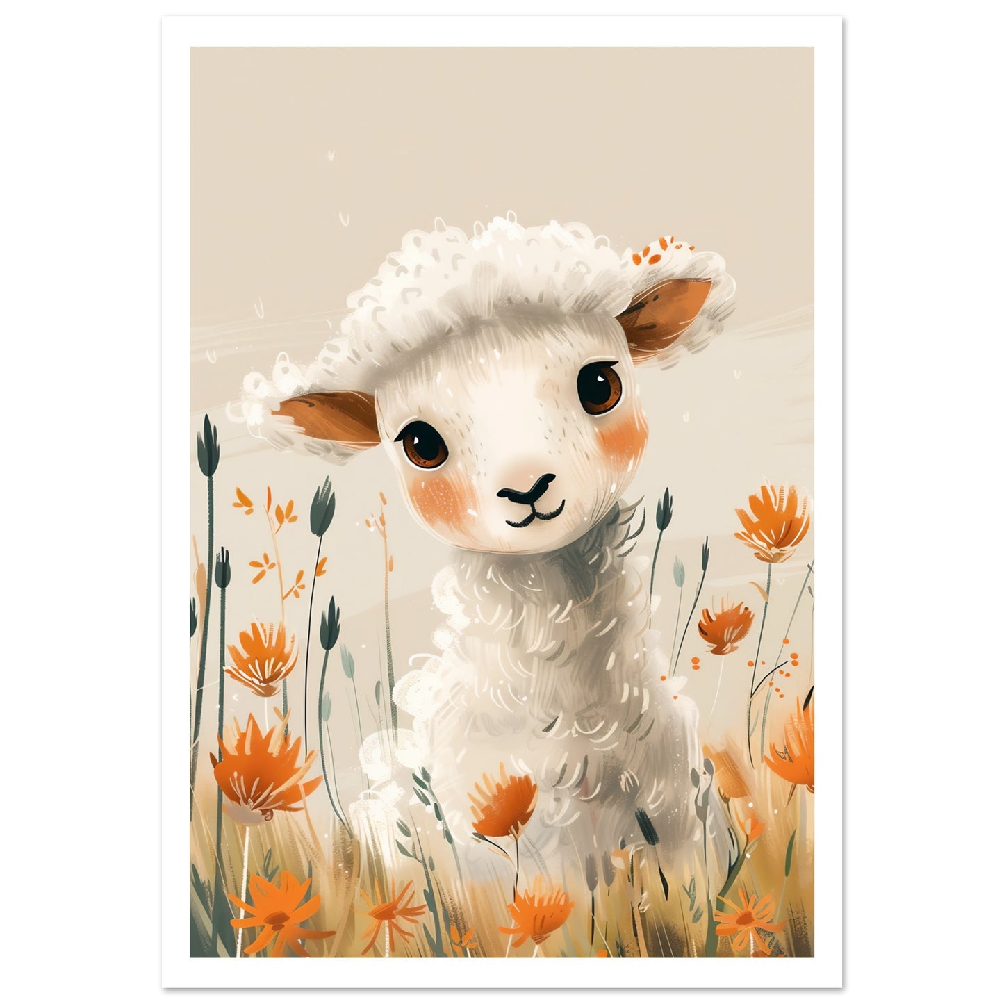 Stor Baby Lamb Poster med kant - lammtavla 70x100cm | Arthena