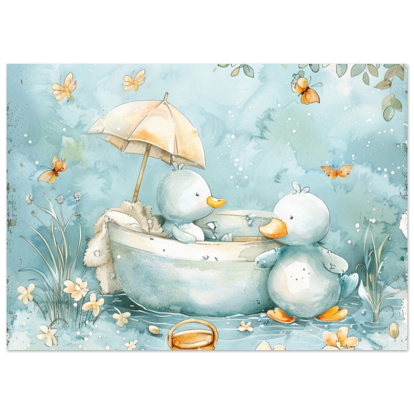 Bathing Ducks barnrumsposter - lekfull design 50x70cm | Arthena