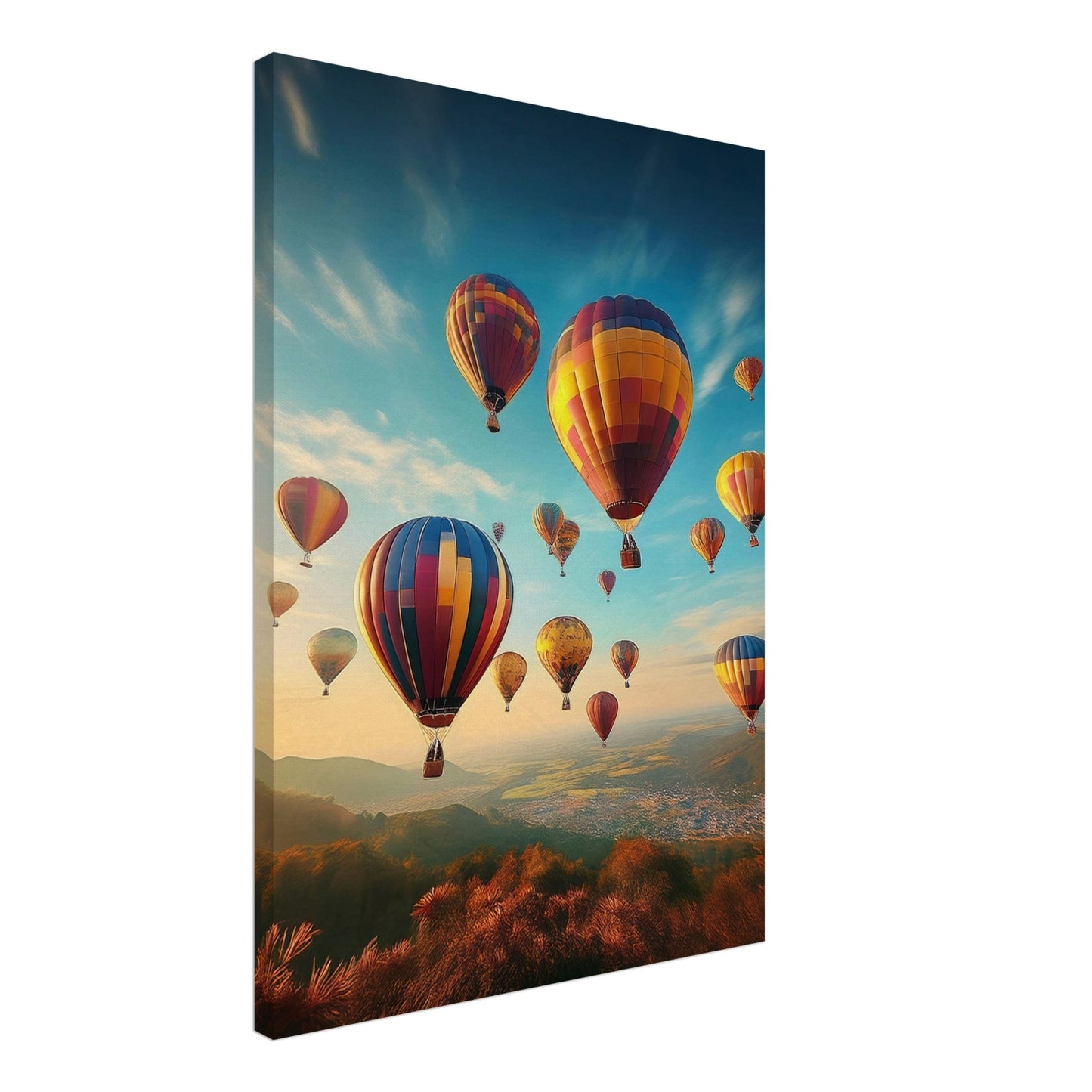 Livfull canvastavla av luftballonger som reflekteras i lugnt vatten, 50x70 cm | Arthena