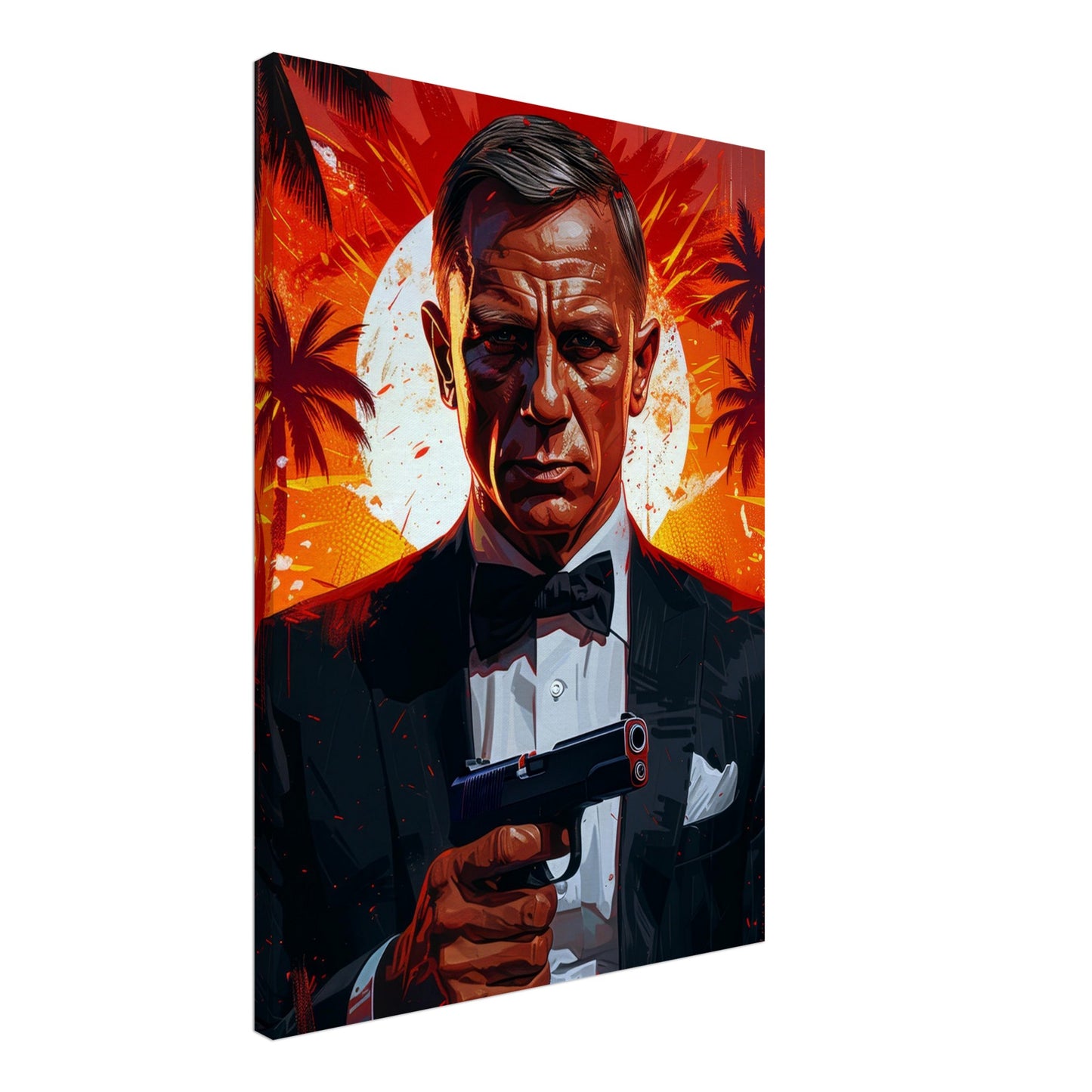 Elegant canvastavla med James Bond i ikonisk pose, stilren filmkonst för moderna hem, 50x70 cm | Arthena