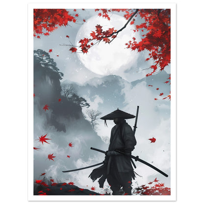 Crimson Leaves and Moonlight poster med vit kant - höstlig elegans 30x40cm | Arthena