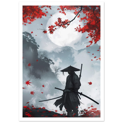 Crimson Leaves and Moonlight konstprint med marginal - japansk höst 50x70cm | Arthena