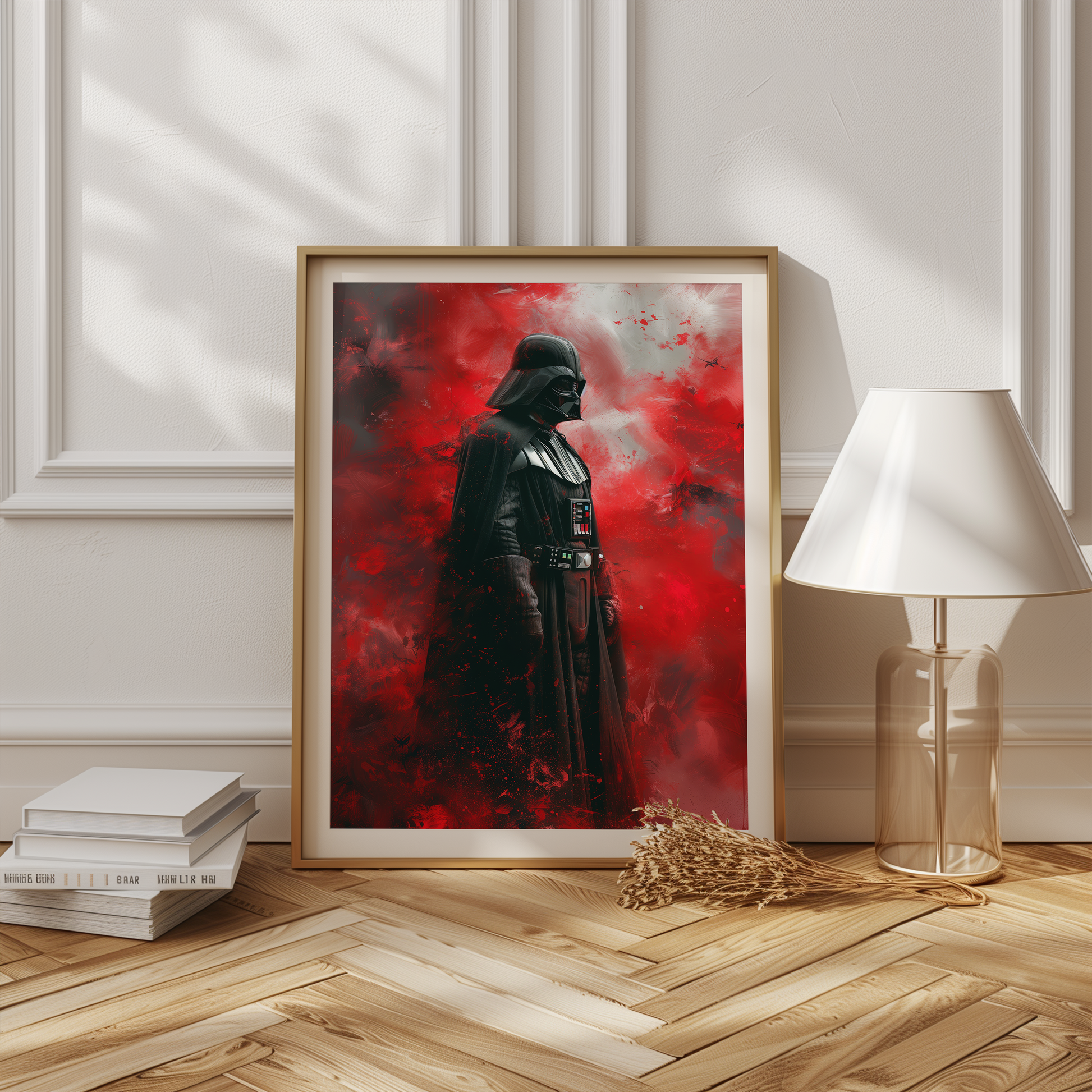 Darth Vader film poster i modern interiör, med vit marginal, perfekt för filmälskare | Arthena
