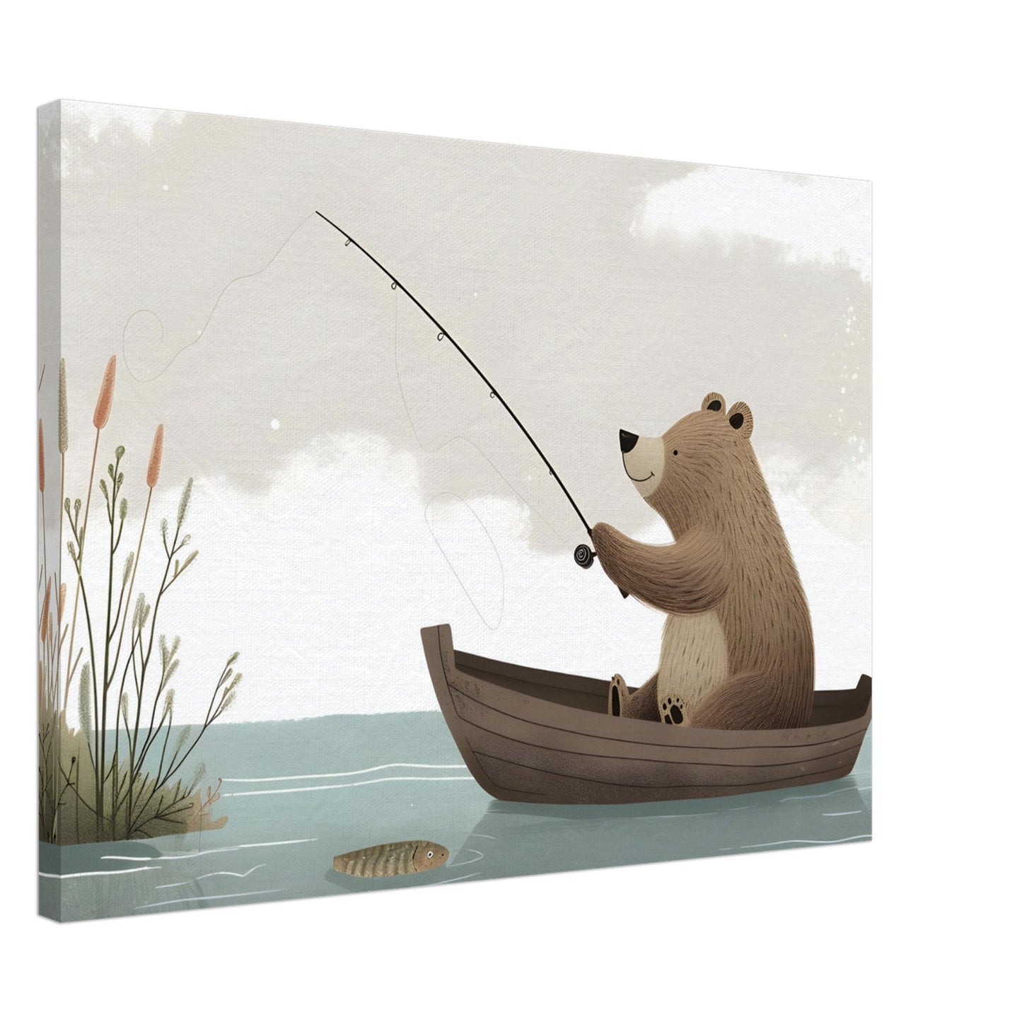 Fishing Teddy Bear barnrumstavla på canvas 50x70cm | Arthena