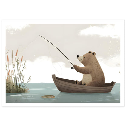 Fishing Teddy Bear barnrumstavla med marginal 50x70cm | Arthena