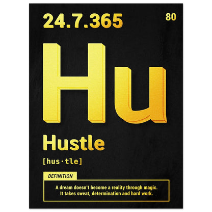 Hustle poster i gyllene periodisk design - motiverande väggkonst för gym och kontor 30x40cm | Arthena