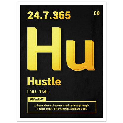 Hustle poster med vit kant - gyllene periodisk design för hemmakontor 30x40cm | Arthena