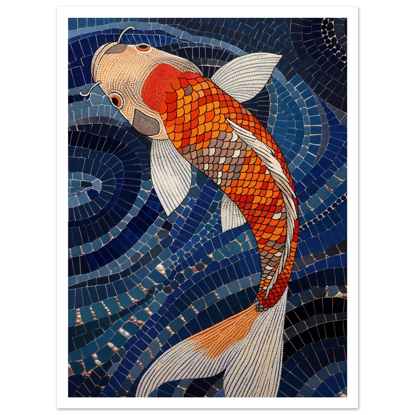 Koi Mosaic Flow poster med vit kant - japansk design 30x40cm | Arthena