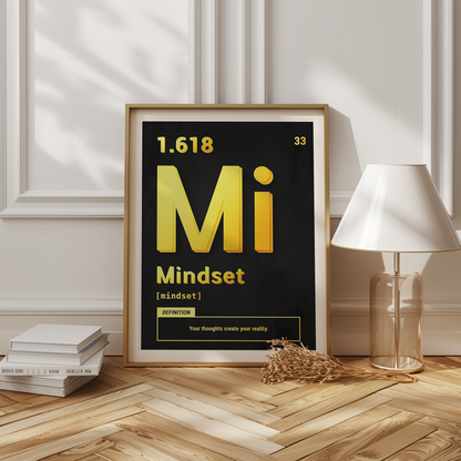 Mindset poster i kontorsmiljö - gyllene periodisk design för motivation och fokus | Arthena