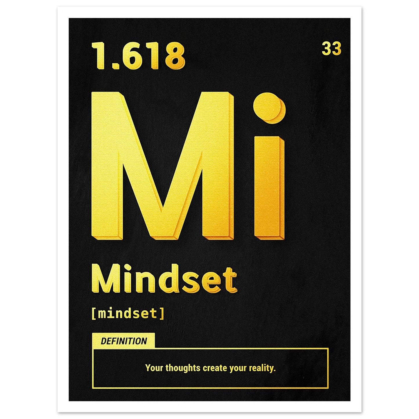 Mindset poster med vit kant - gyllene periodisk design för hemmakontor 30x40cm | Arthena