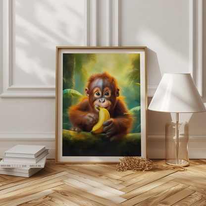 Orangutang Baby Poster i barnrumsmiljö - söt djurposter | Arthena