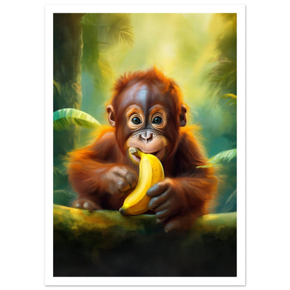 Orangutang Baby Poster med marginal - djurtavla 50x70cm | Arthena