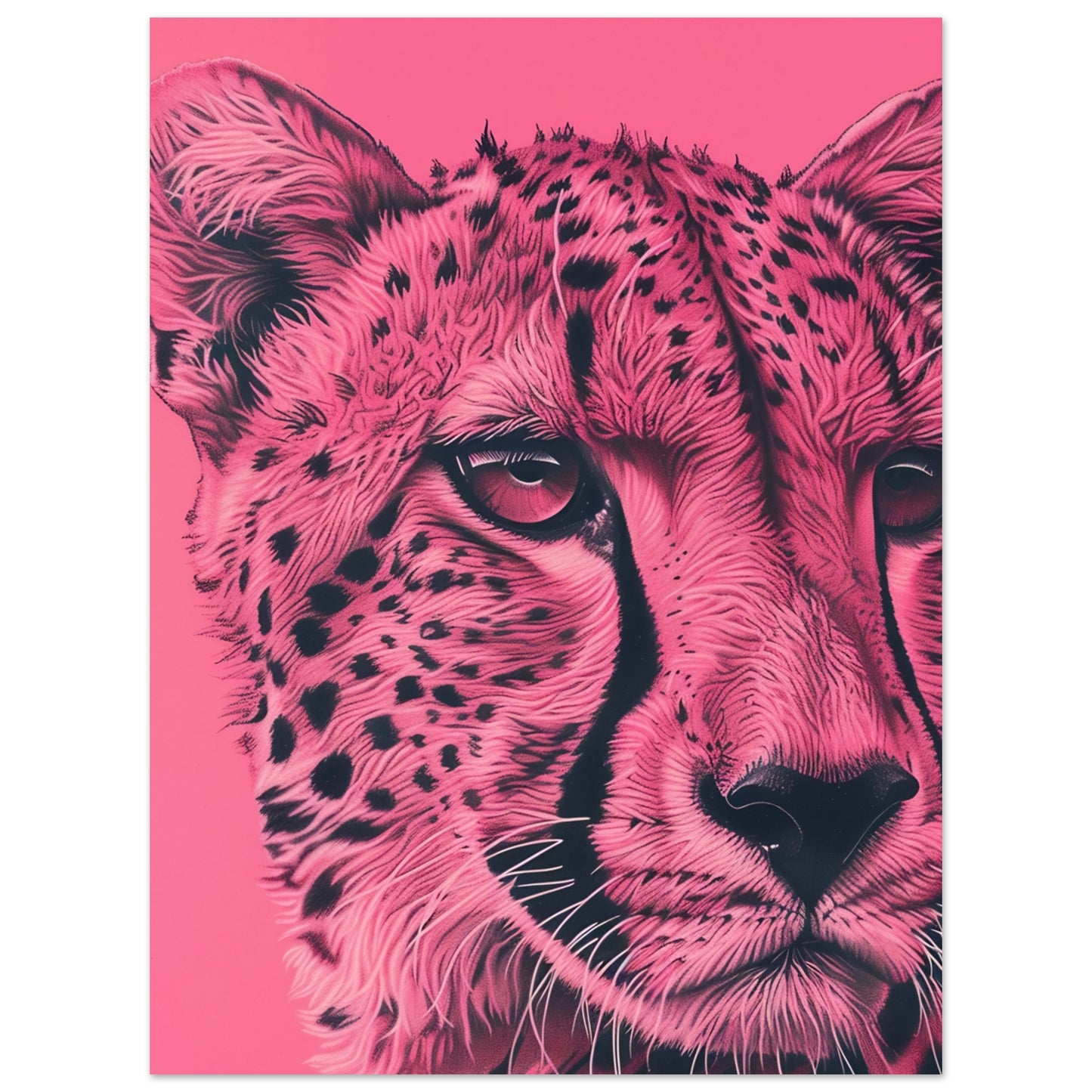 Färgstark poster med en rosa gepard i modern design, en unik dekoration för vardagsrummet | Arthena