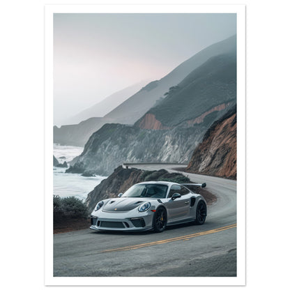 Dramatisk havsposter med en modern porsche vit marginal, 50x70 cm | Arthena