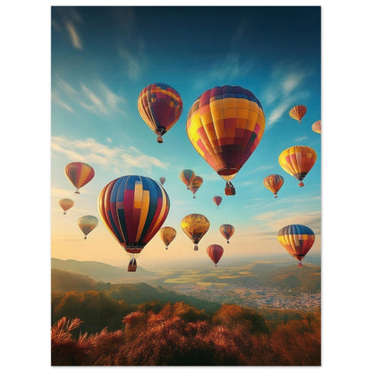 Poster med färgglada luftballonger svävande över vattnet, 30x40 cm | Arthena