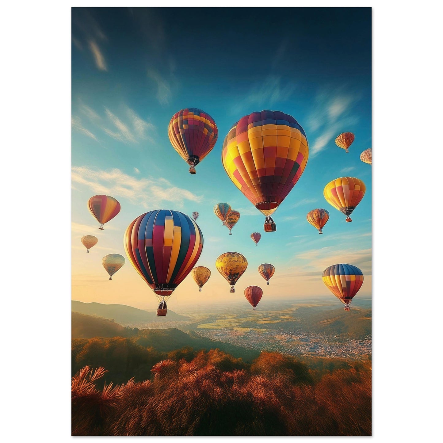 Stor poster med livfulla luftballonger över en spegelblank vattenyta, 70x100 cm | Arthena