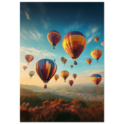 Stor poster med livfulla luftballonger över en spegelblank vattenyta, 70x100 cm | Arthena