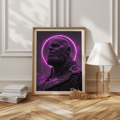 Thanos poster i modern interiör med vit marginal, ikonisk Marvel väggkonst | Arthena