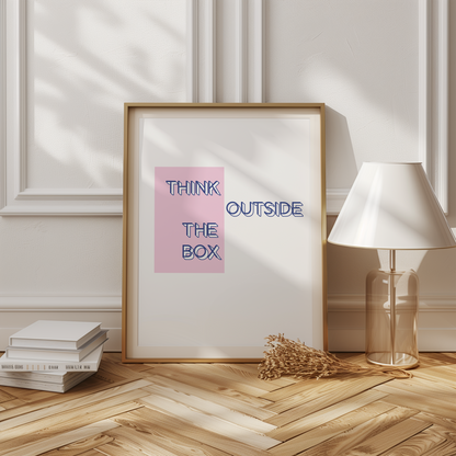  Poster – Citat "Think Outside the Box" i modern design som inredningsdetalj