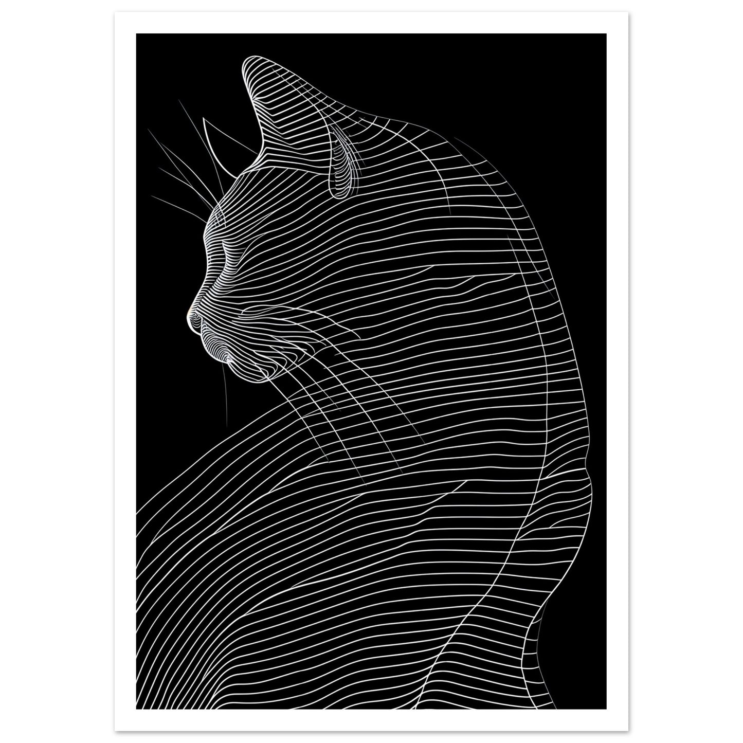 Poster – Abstrakt katt i svart vit design med vit marginal 30x40 cm