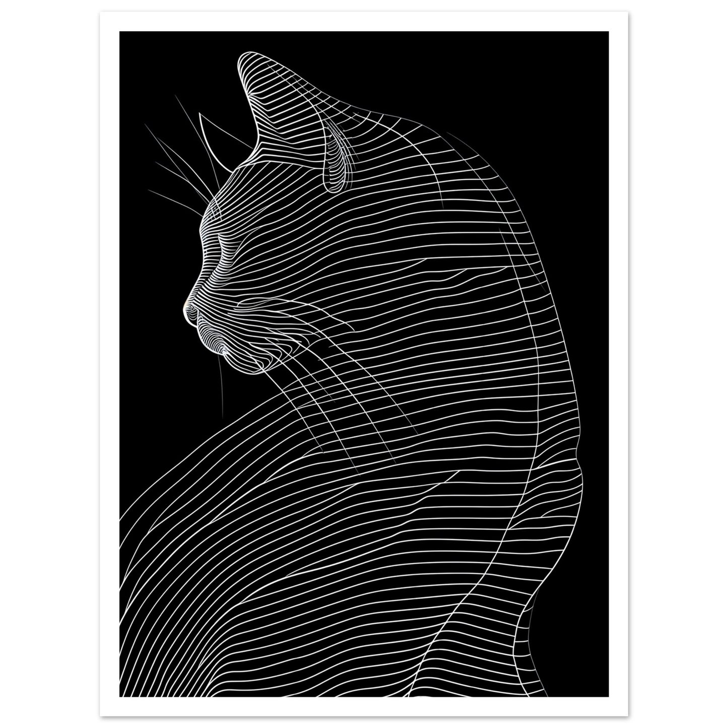 Poster – Abstrakt katt i svart vit design med vit marginal 50x70 cm