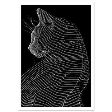 Poster – Abstrakt katt i svart vit design med vit marginal 70x100 cm