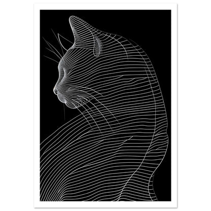 Poster – Abstrakt katt i svart vit design med vit marginal 70x100 cm