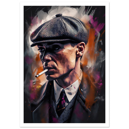 Poster – Dramatisk filmdesign med karaktären Tommy Shelby med vit marginal 30x40 cm