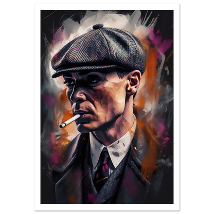 Poster – Dramatisk filmdesign med karaktären Tommy Shelby med vit marginal 50x70 cm