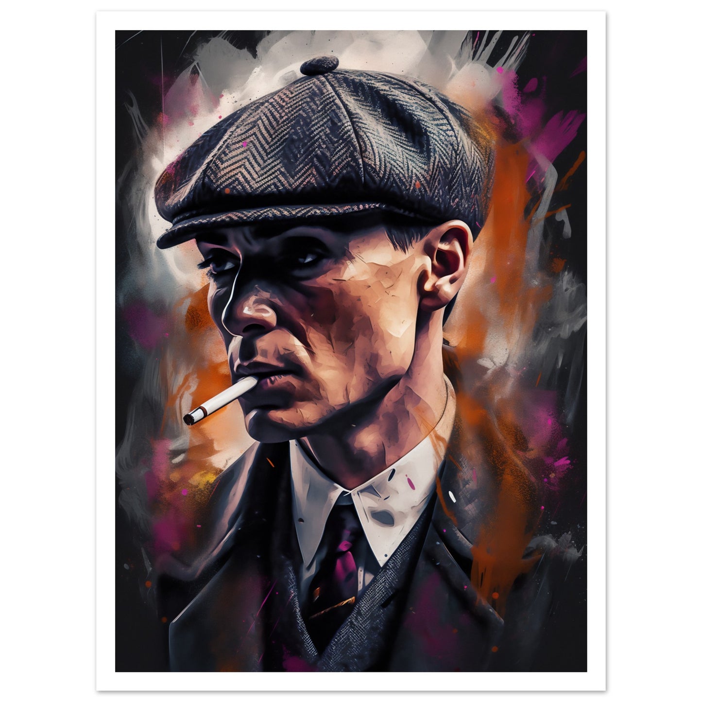 Poster – Dramatisk filmdesign med karaktären Tommy Shelby med vit marginal 70x100 cm