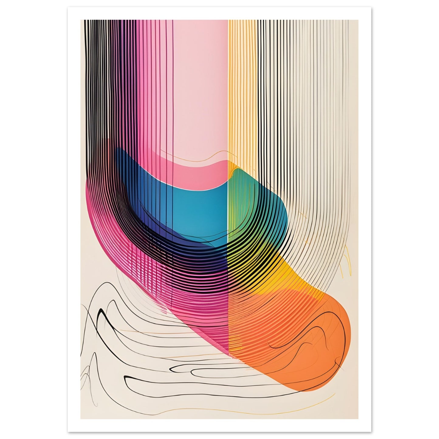 Livfull abstrakt konstposter "Vibrations of Colors" med vit marginal i storlek 50x70 cm | Arthena