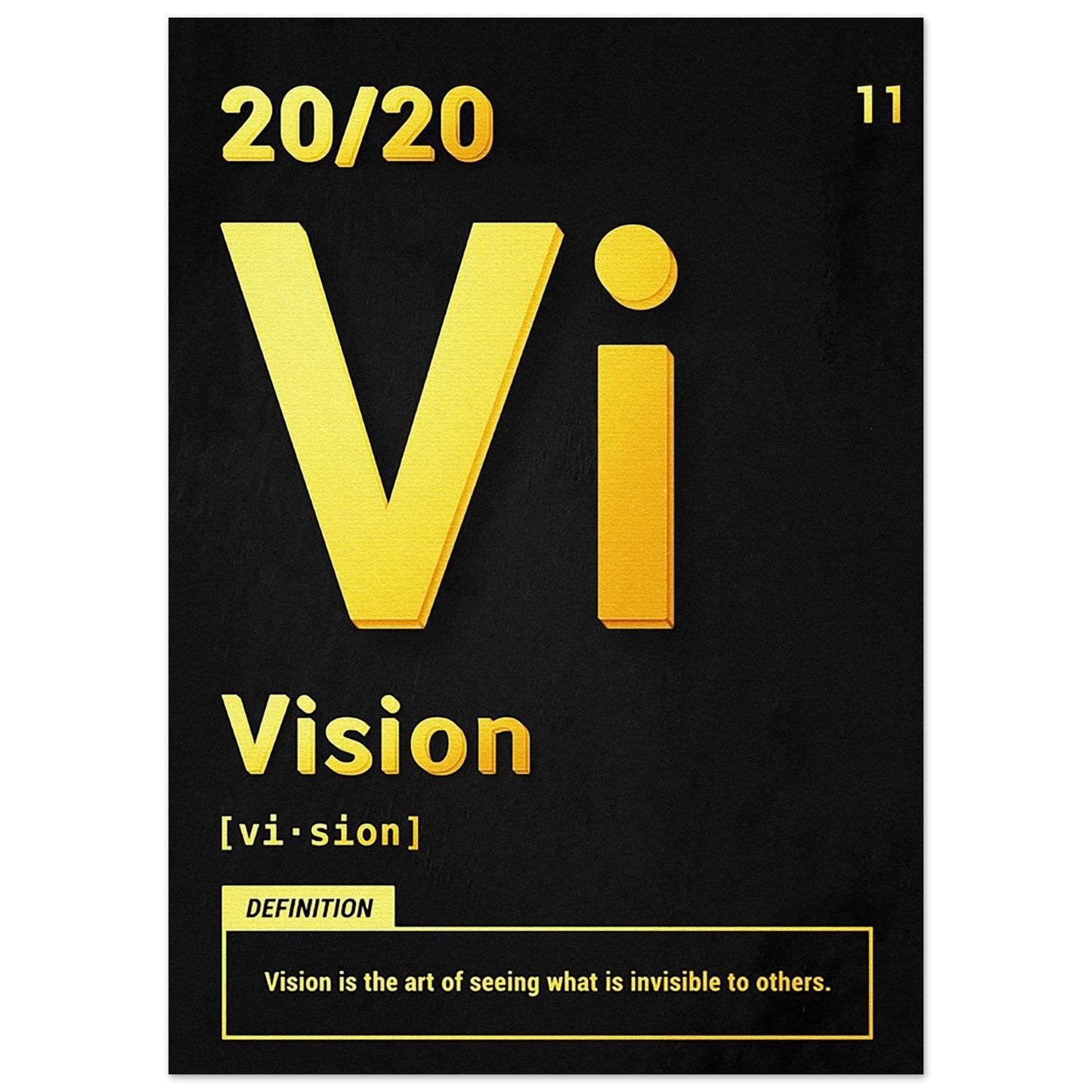 Poster – Citattavla med text i guld och svart, med definitionen av "Vision" 50x70 cm