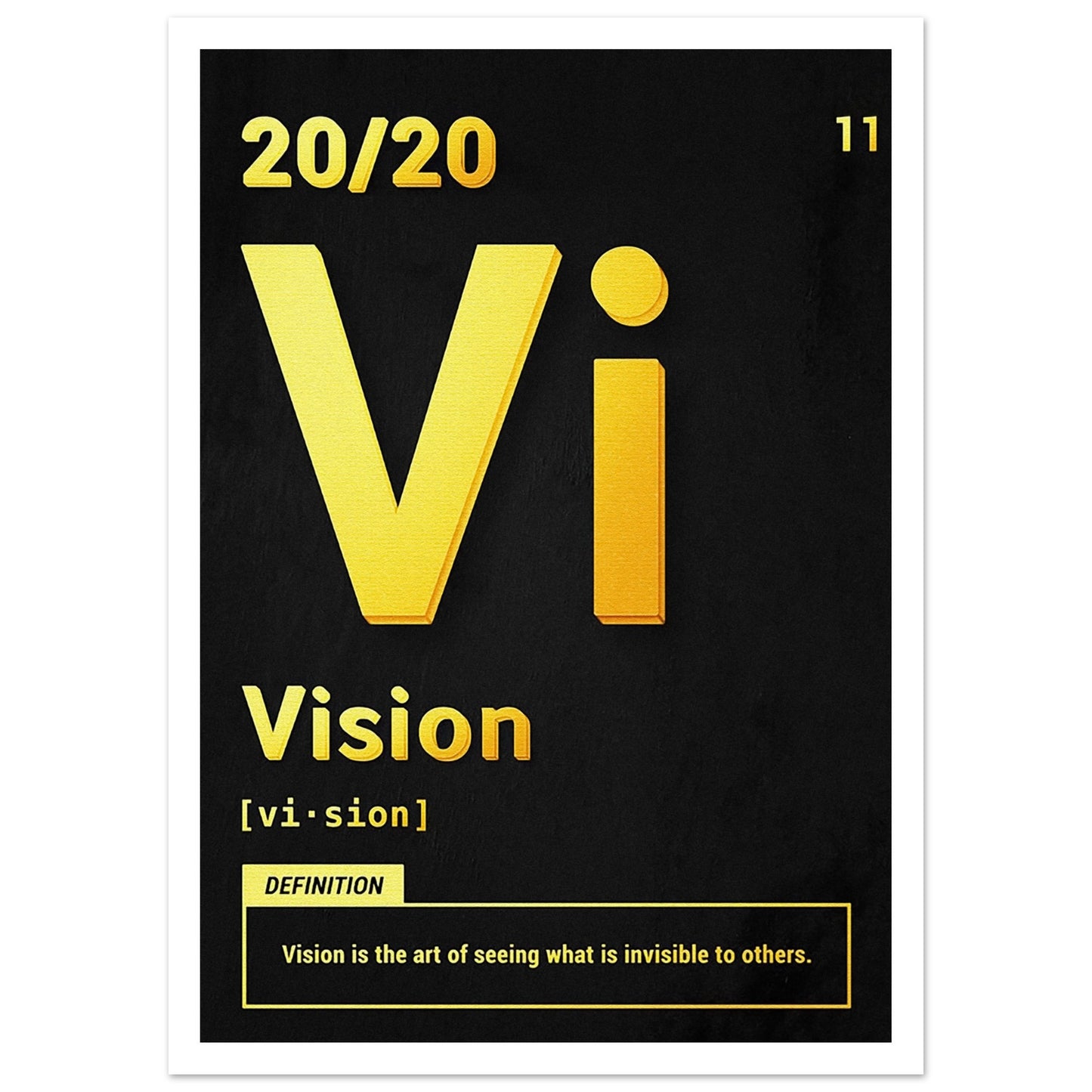 Poster – Citattavla med text i guld och svart, med definitionen av "Vision" med vit marginal 50x70 cm