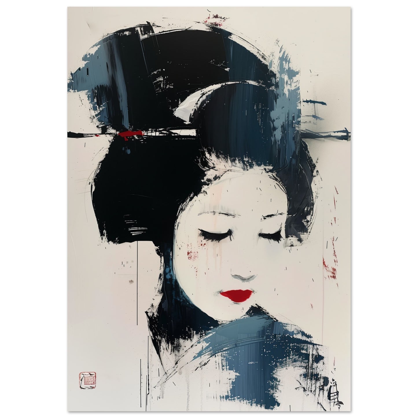 Poster – Abstrakt motiv av en geisha i japansk design 30x40 cm