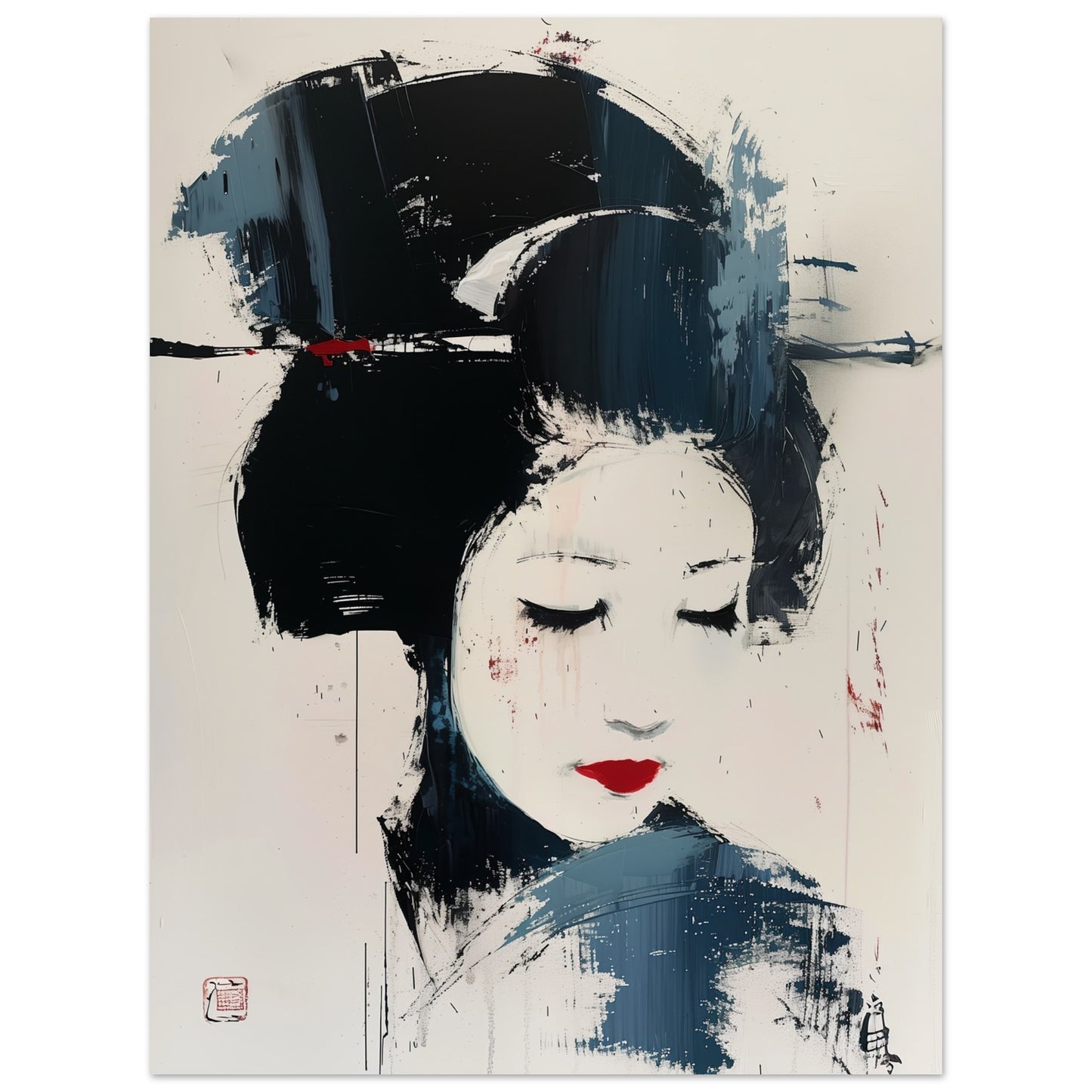 Poster – Abstrakt motiv av en geisha i japansk design 50x70 cm