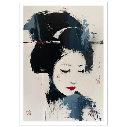 Poster – Abstrakt motiv av en geisha i japansk design med vit marginal 30x40 cm
