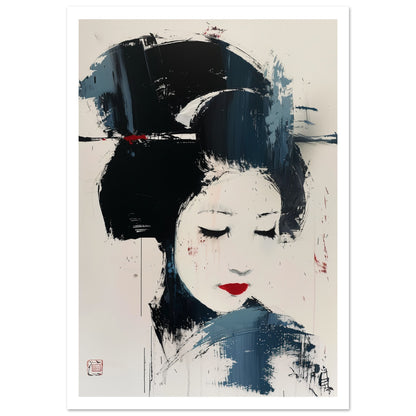 Poster – Abstrakt motiv av en geisha i japansk design med vit marginal 70x100 cm