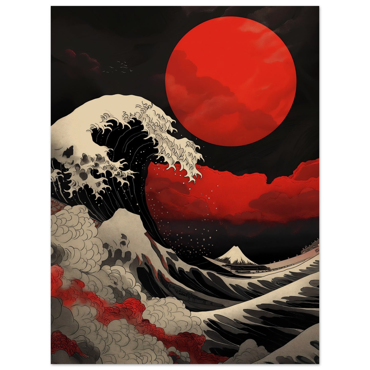 Red Sun Over Turbulent Seas abstrakt poster - japansk dramatik 30x40cm | Arthena