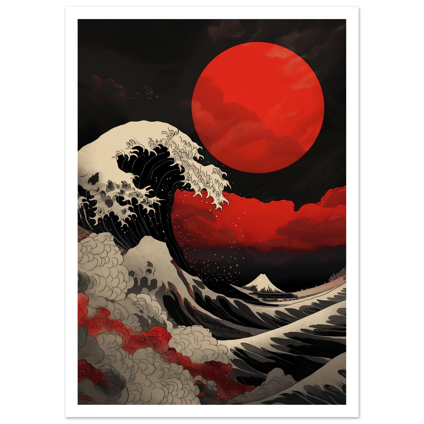 Red Sun Over Turbulent Seas konstprint med marginal - galleristil 50x70cm | Arthena