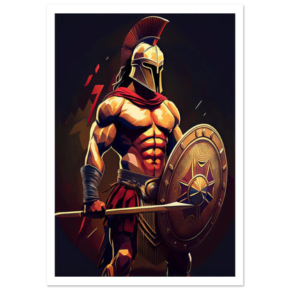 Stor Spartan Warrior poster med vit kant - mäktig krigarkonst för kampsportsstudio 70x100cm | Arthena