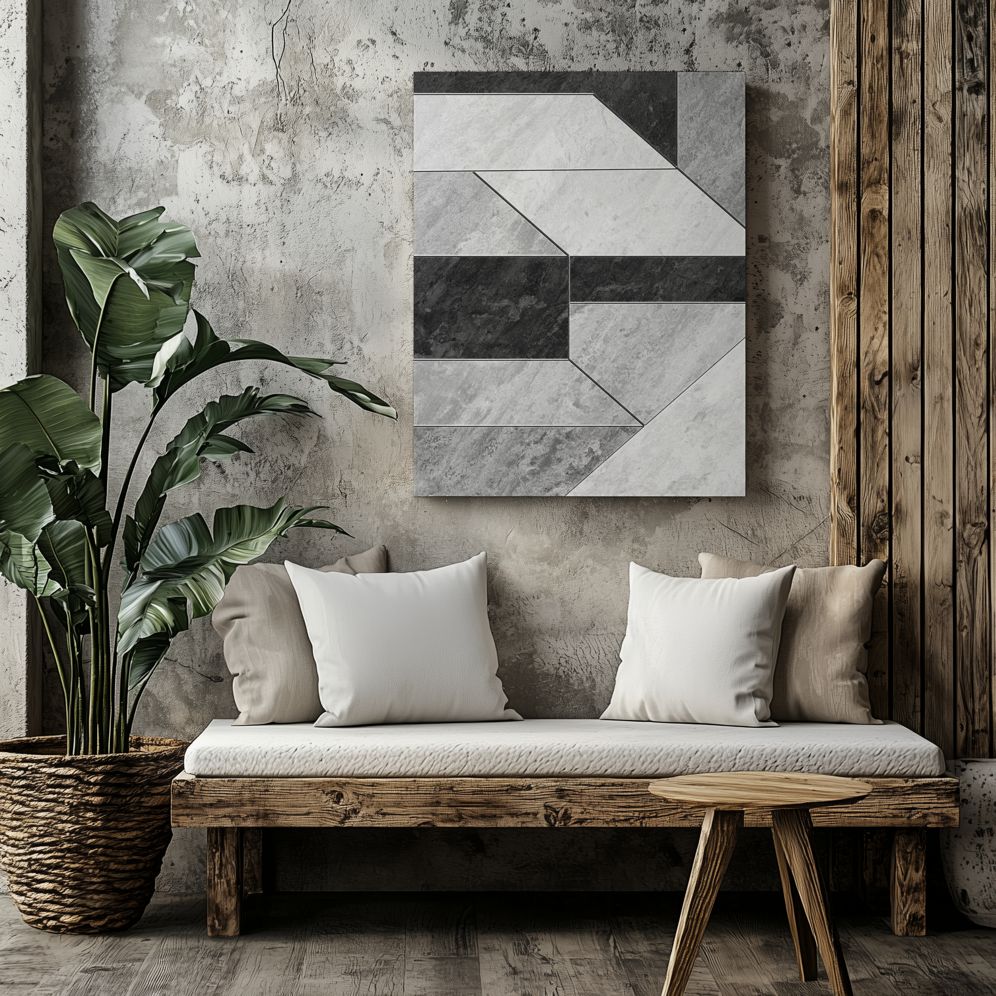 Stone Geometry canvas i modern miljö - geometrisk konstupplevelse | Arthena