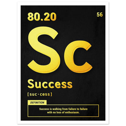 Success poster med vit kant - gyllene periodisk design för hemmakontor 30x40cm | Arthena