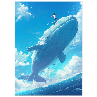 Surfing Whale Poster - havsinspirerad barnrumsposter 50x70cm | Arthena