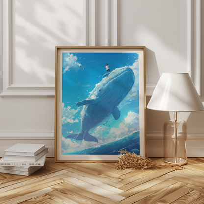 Surfing Whale Poster i barnrumsmiljö - äventyrlig valposter | Arthena