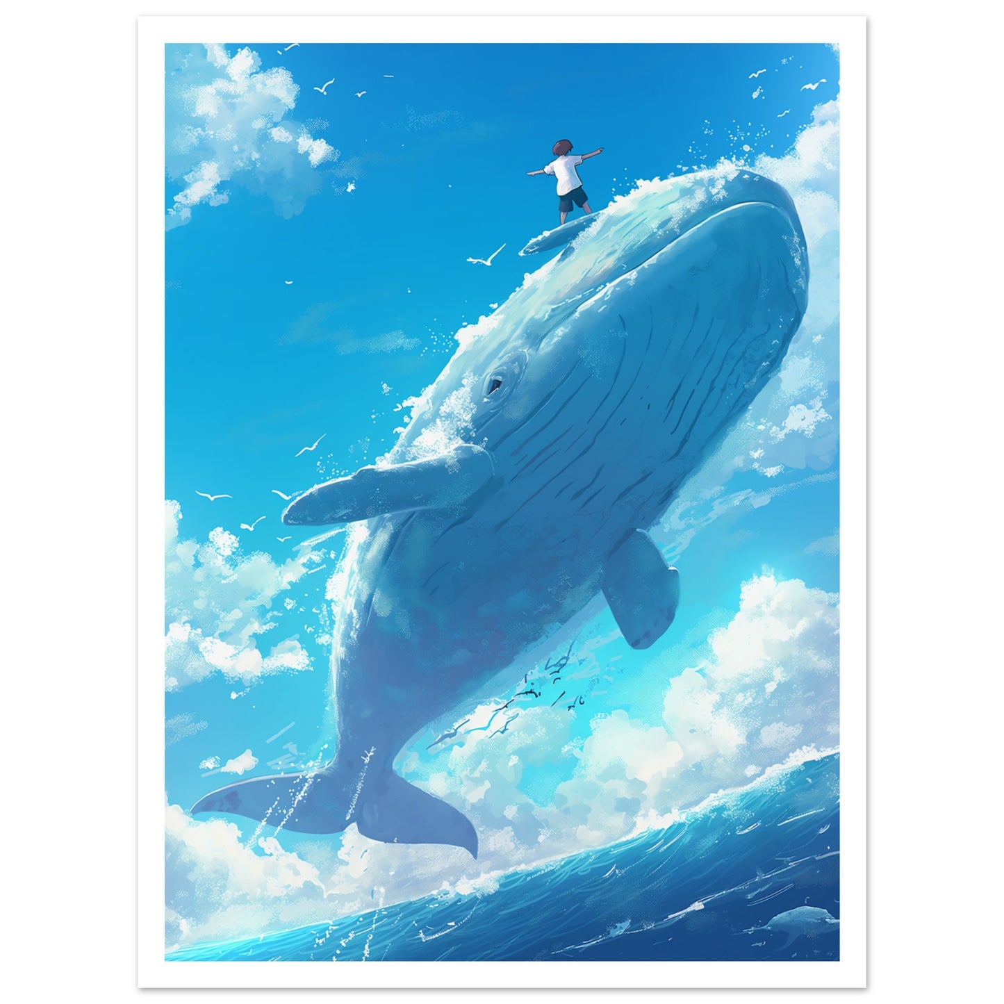 Surfing Whale Poster med vit kant - havsäventyr 30x40cm | Arthena