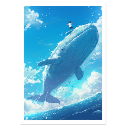 Stor Surfing Whale Poster med kant - valkonst 70x100cm | Arthena