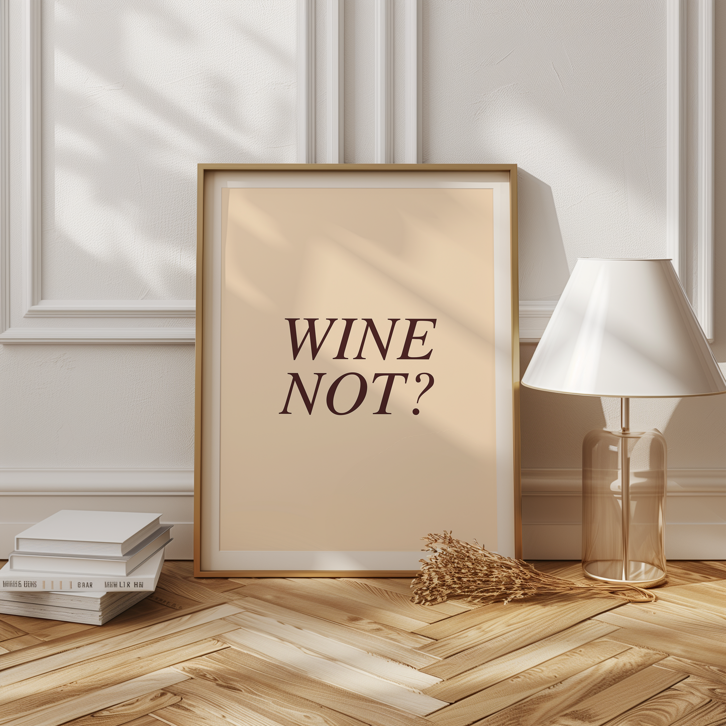 Wine Not poster visad i modern hem - lekfull vinkonst med ordvits för hemmet | Arthena